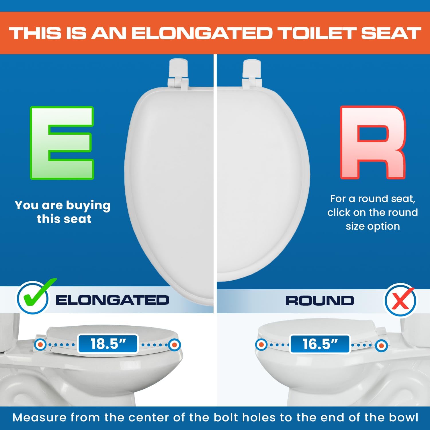 Plexon Elongated Soft Toilet Seat, Smooth Heavy-Duty Vinyl & Wood Core, Secure Hinge, White