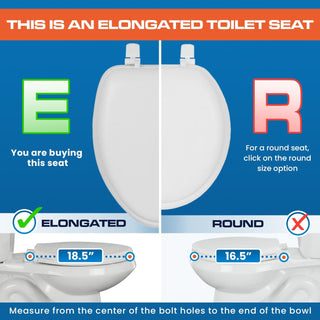 Plexon Elongated Soft Toilet Seat, Smooth Heavy-Duty Vinyl & Wood Core, Secure Hinge, White