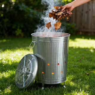 Incinerator Burn Barrel for Outside for Burning Trash Leaf - Metal Burn Can Cage Bin Container - Fire Can Paper Burner Outdoor, Flat Lid and Ventilation Holes, Galvanized Steel, 31 Gallon