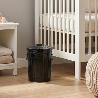 Plexon 2 Gallon Small Metal Trash Can with Lid Bathroom Garbage Can with Lid Bathroom Trash Can for Bedroom Office Kitchen Indoor Waste Basket, Round Powder Coated Black Bucket