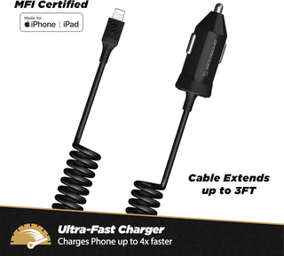 MFI Certified Power Delivery Apple Lightning Car Charger, Black