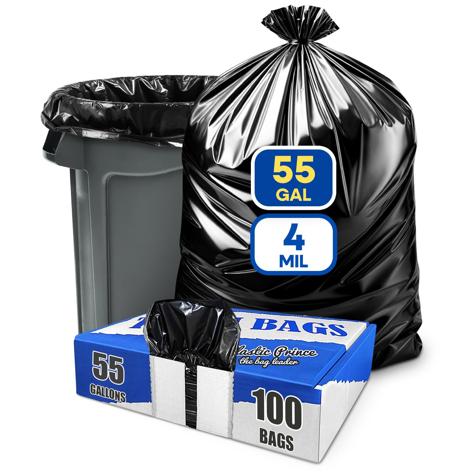 37" x 50" 60 Gal 4 Mil Black Trash Bags, 100/Case