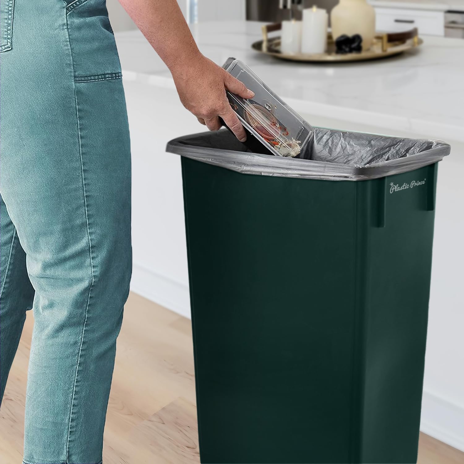 23 Gal Green Slim Rectangular Trash Can
