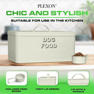 10 lb Rectangular Off-White Metal Pet Food Storage Container with Scoop
