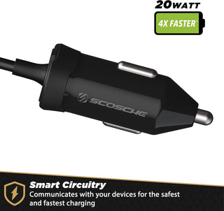 MFI Certified Power Delivery Apple Lightning Car Charger, Black