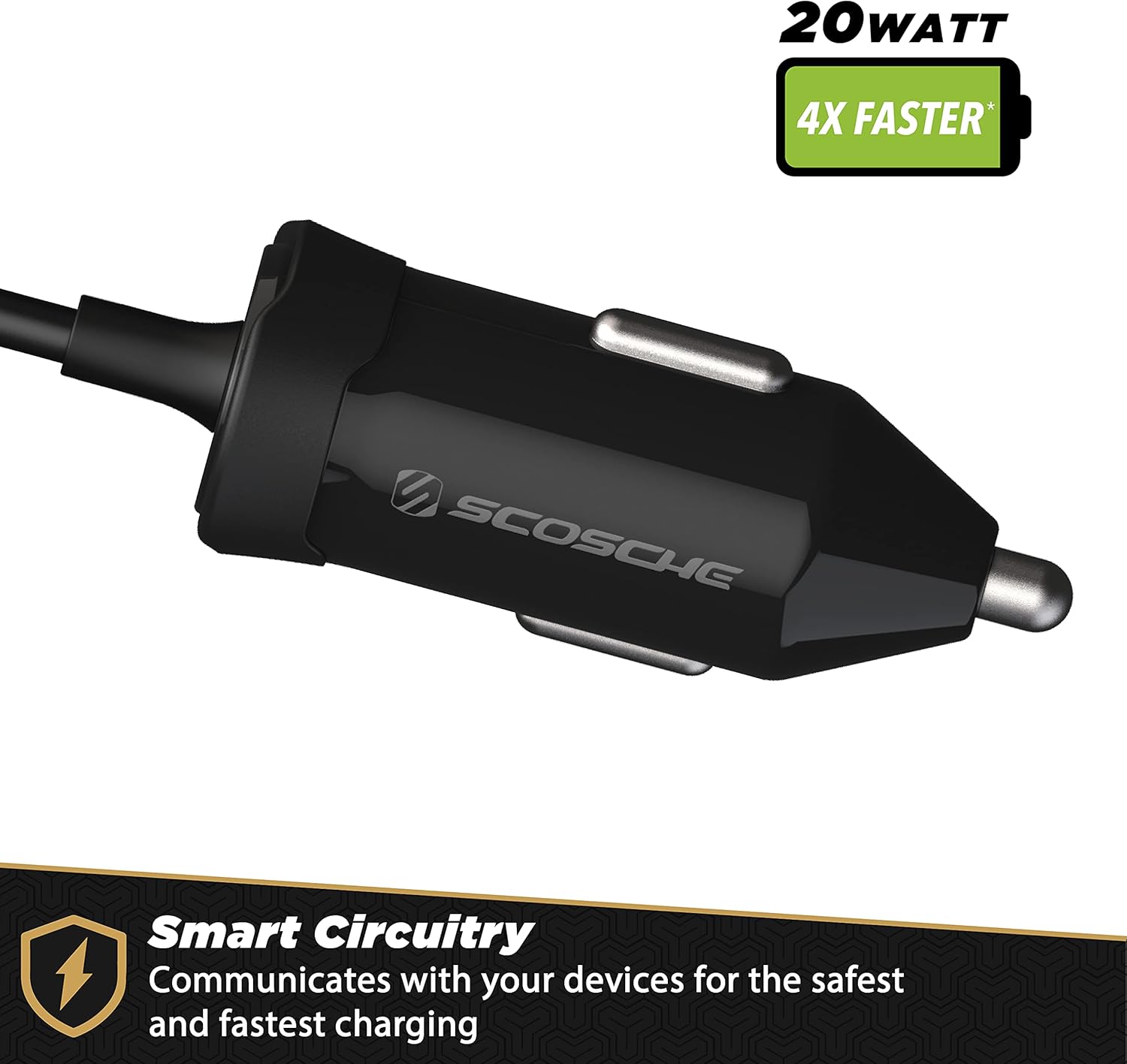 MFI Certified Power Delivery Apple Lightning Car Charger, Black