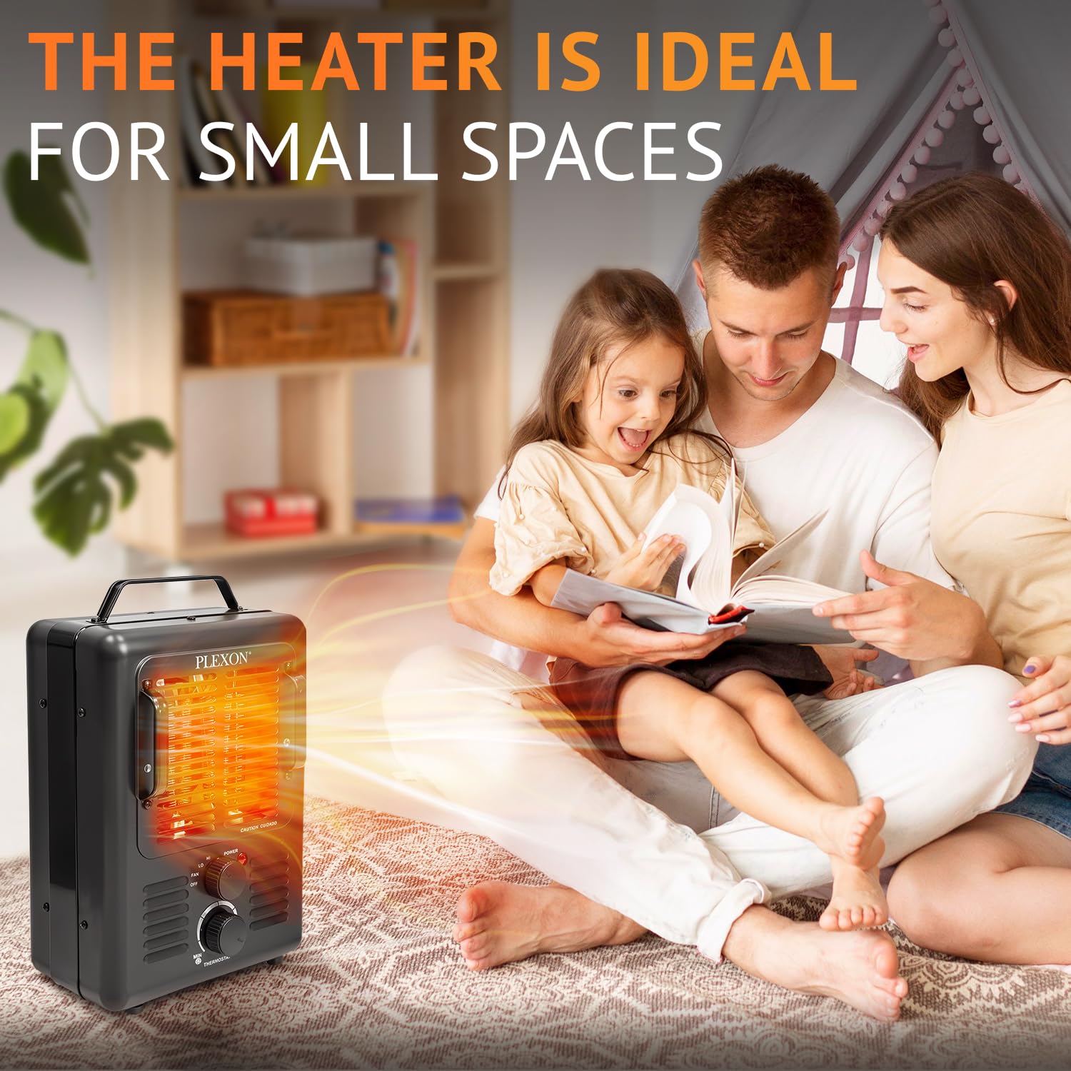 Plexon Milkhouse Space Heater for Indoor Use with Adjustable Thermostat, 1500 W, Black