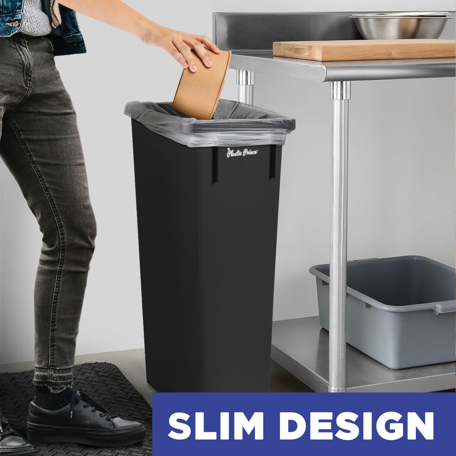 23 Gal Black Slim Rectangular Trash Can