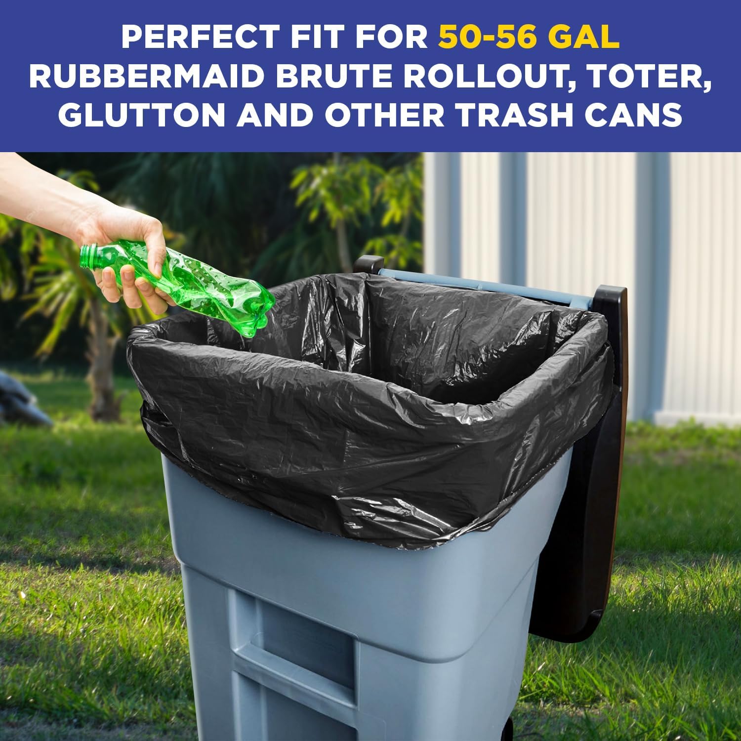 43" x 47" 56 Gal 1.5 Mil Black Trash Bags, 100/Case