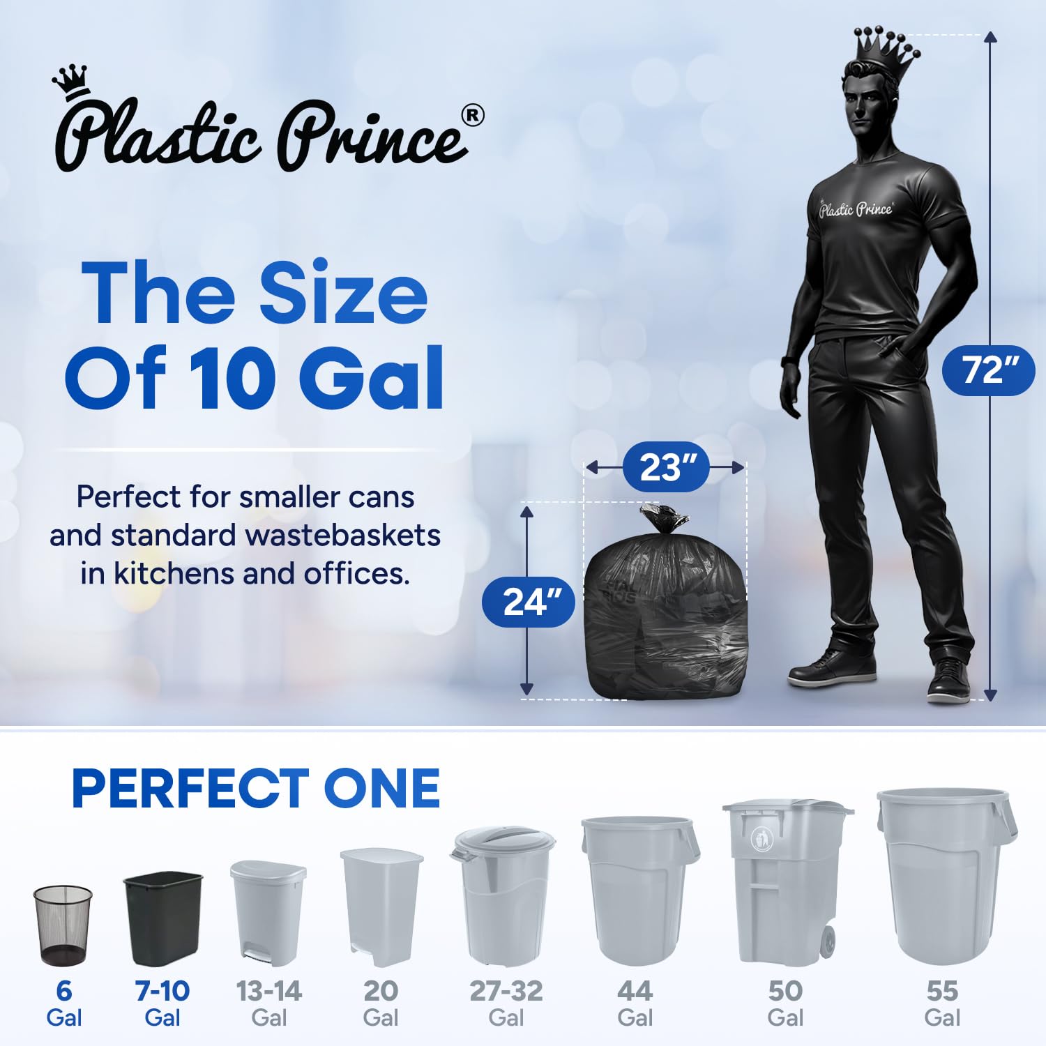 24" x 23", 10 Gallon, 6 Mic, Black High-Density Can Liners, 1000/Case