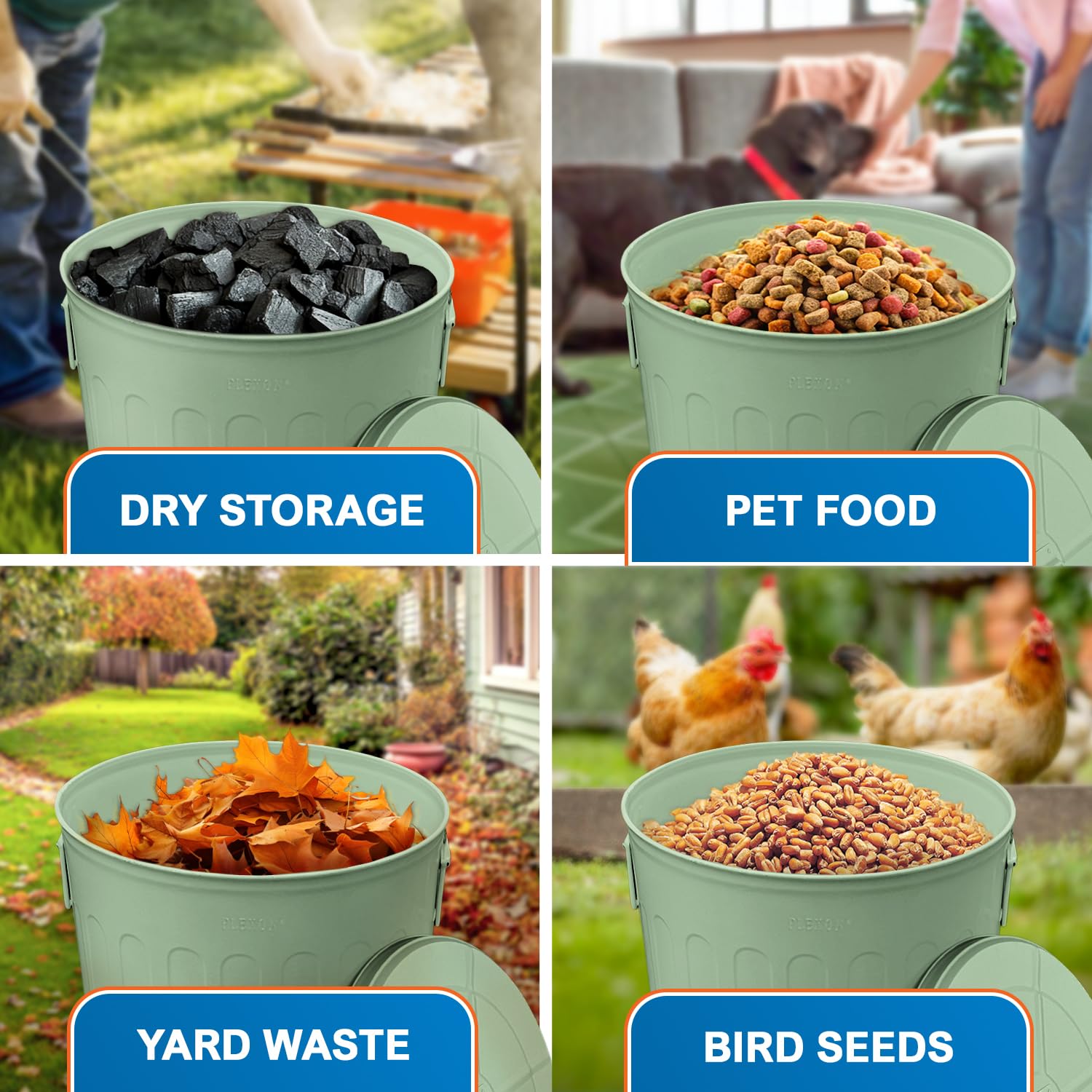 20-Gallon Green Galvanized Steel Round Trash Can with Lid