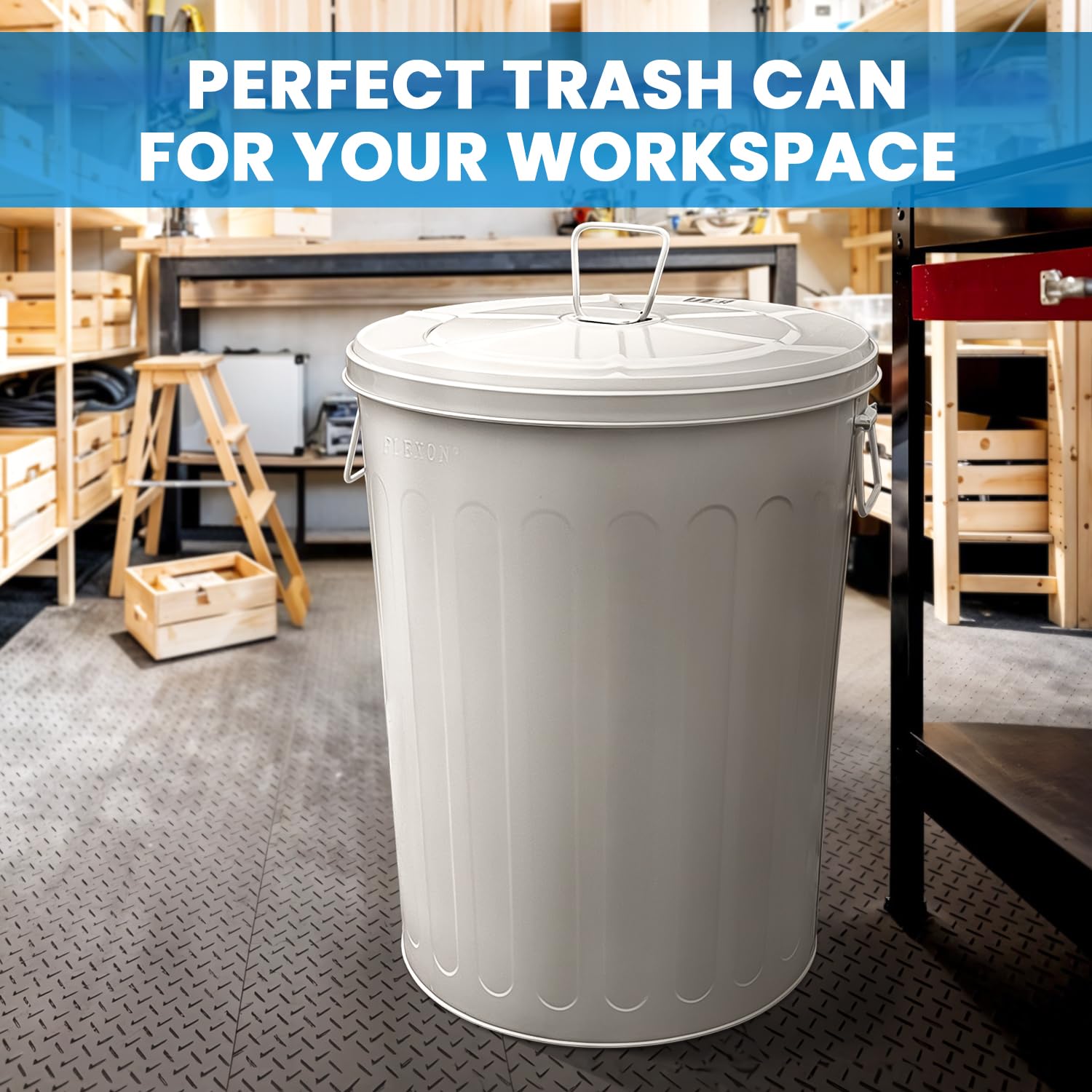 20 Gal Beige Galvanized Steel Round Trash Can with Lid