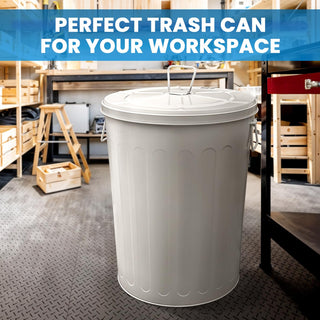 20 Gal Off-White Galvanized Steel Round Trash Can with Lid