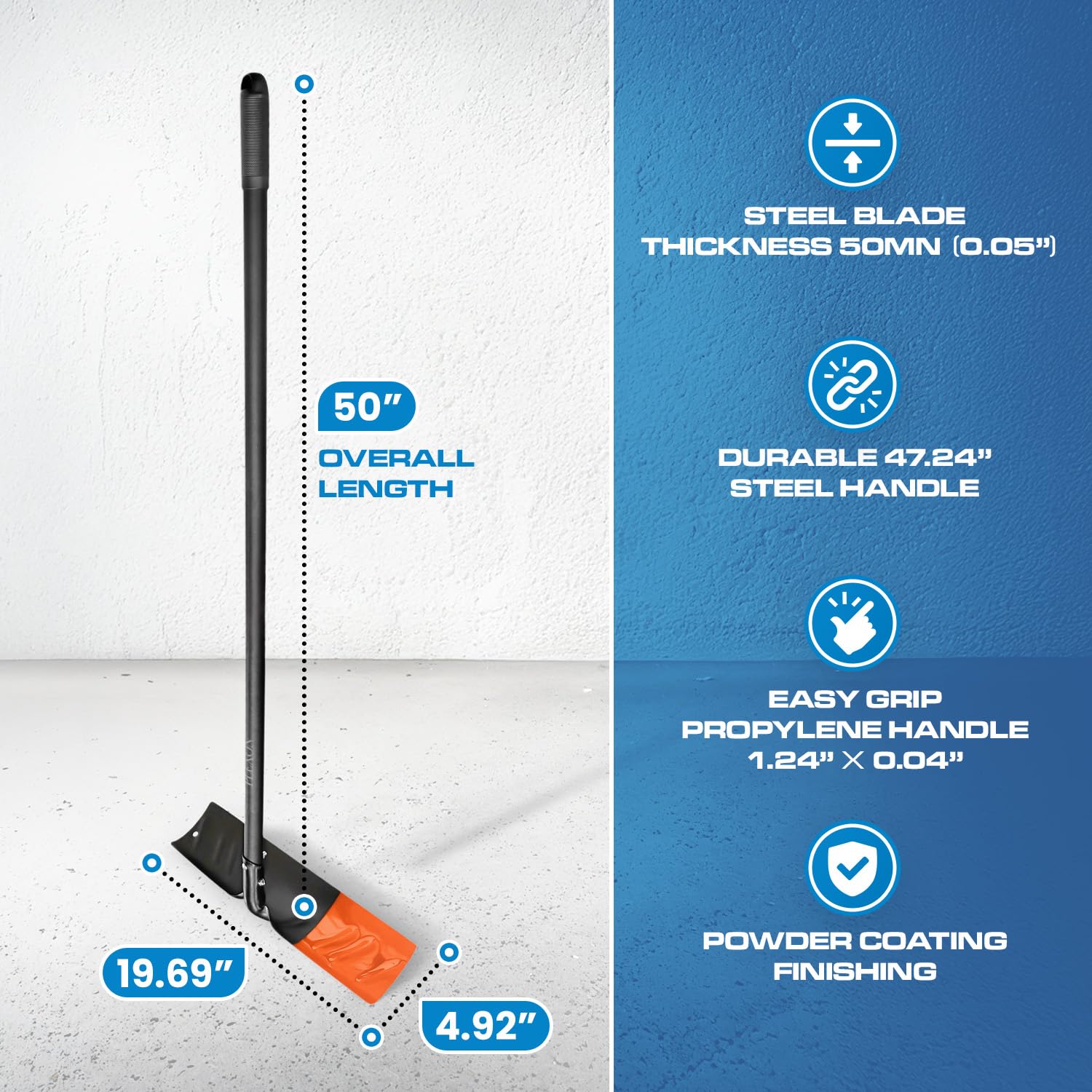 50" Snow Pusher with Metal Handle, 20" Wide Blade