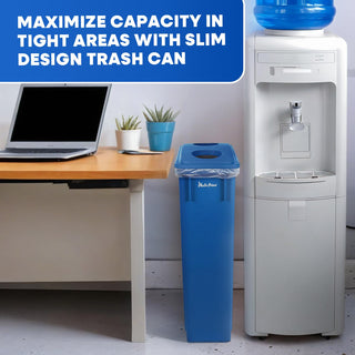 Plastic Prince 23 Gallon Slim Trash Can with Recycling Lid for Bottles and Cans, Blue Commercial Rectangular Garbage Can, Waste Bin for Home Kitchen Office Cabinet