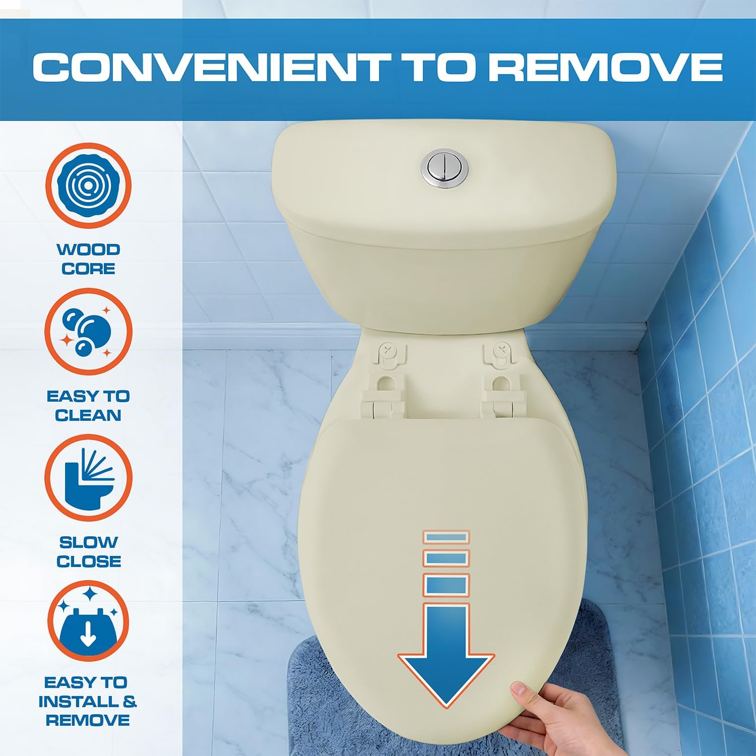 Plexon Soft Cushioned Toilet Seat, Elongated Bone, Slow-Close Lid & Seat, Quick-Release Hinge, Easy To Clean & Change