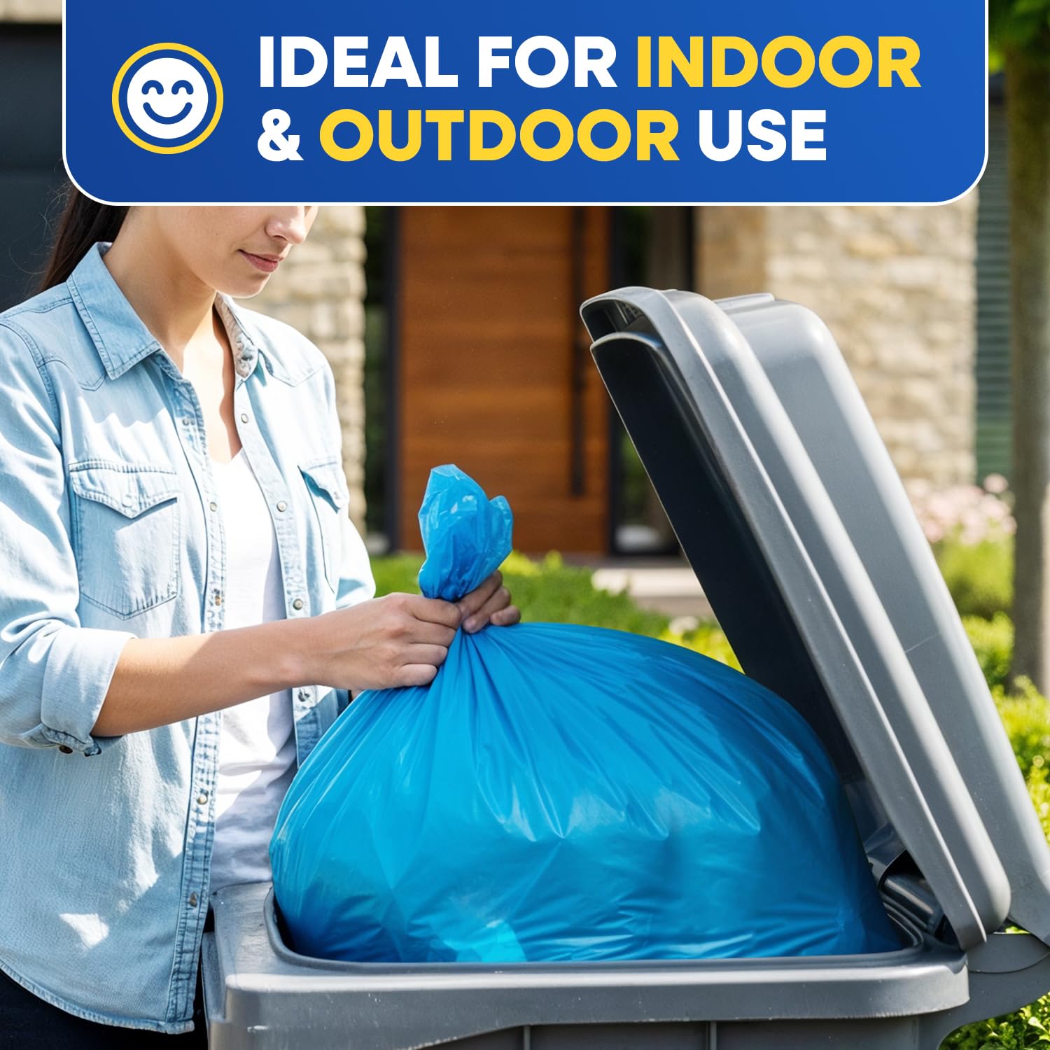 23" x 14" x 50" 55 Gal 3 Mil Blue Trash Bags, 100/Case