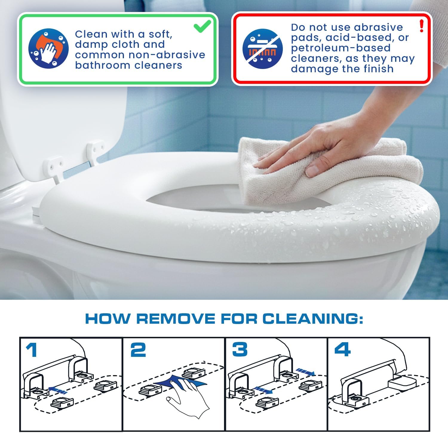 Plexon Soft Cushioned Toilet Seat, Elongated White, Slow-Close Lid & Seat, Quick-Release Hinge, Easy To Clean & Change