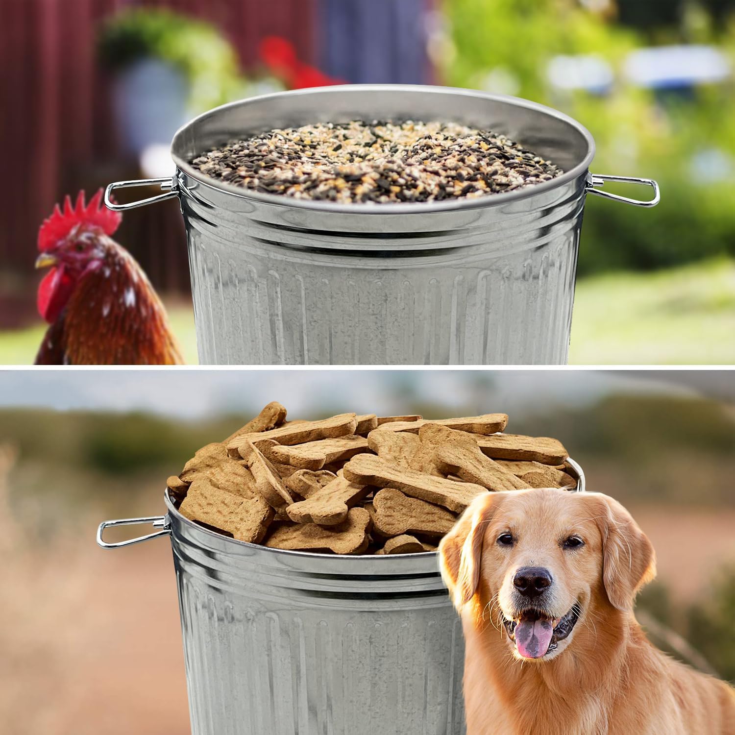 20-Gallon Shiny Galvanized Steel Round Fire Resistant Trash Can with Lid