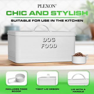 10 lb Rectangular White Metal Pet Food Storage Container with Scoop
