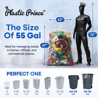 43" x 47" 56 Gal 2 Mil Clear Trash Bags, 100/Case