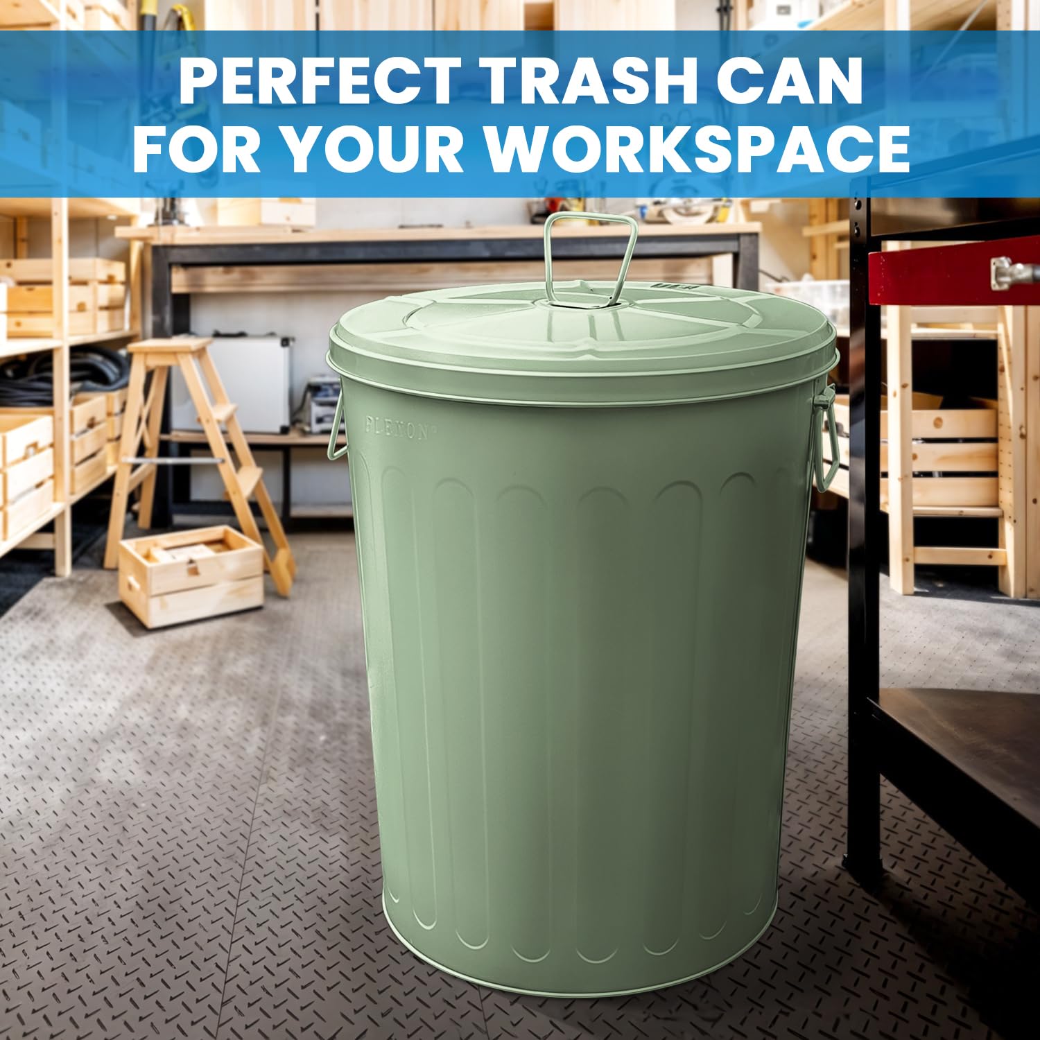 20-Gallon Green Galvanized Steel Round Trash Can with Lid
