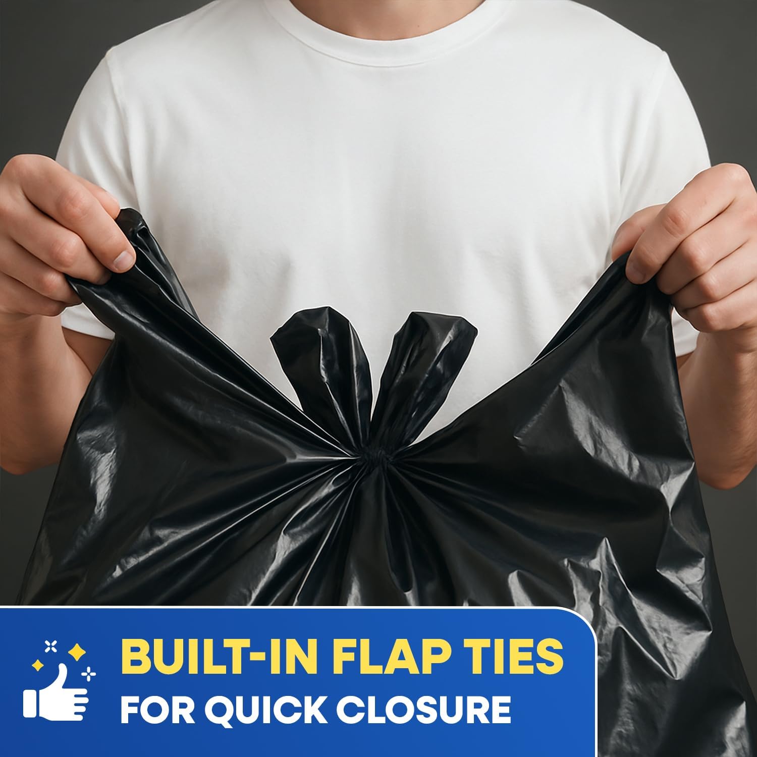 32" x 45" 42 Gallon 3Mil Black Contractor Bags with Flap Ties, 20/Box 120/Case