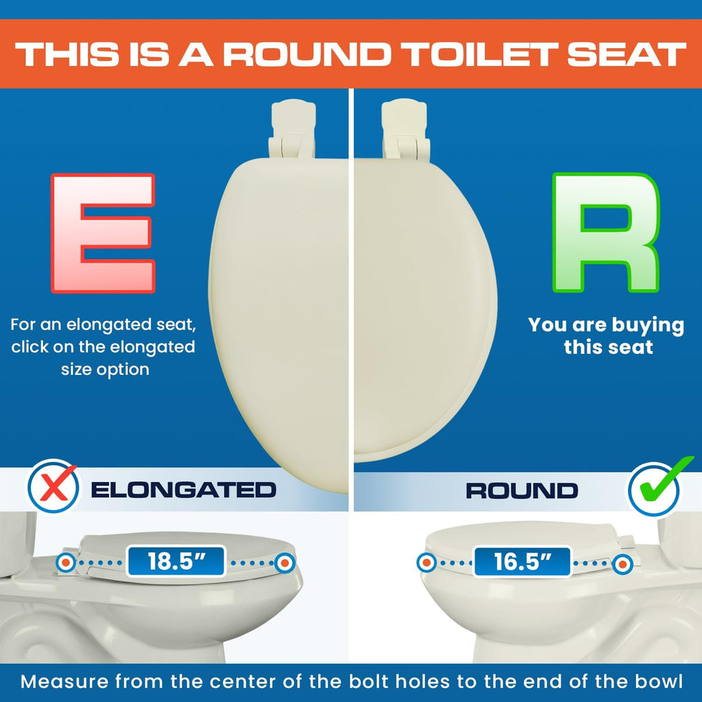 Plexon Soft Cushioned Toilet Seat, Round, Bone, Slow-Close Lid & Seat, Quick-Release Hinge, Easy To Clean & Change