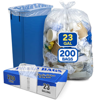 plastic prince 23 gallon trash bags 1 mil clear waste bags fits slim jim 23 gal trash cans 29 x 44 tall garbage trash can liners 200 pack