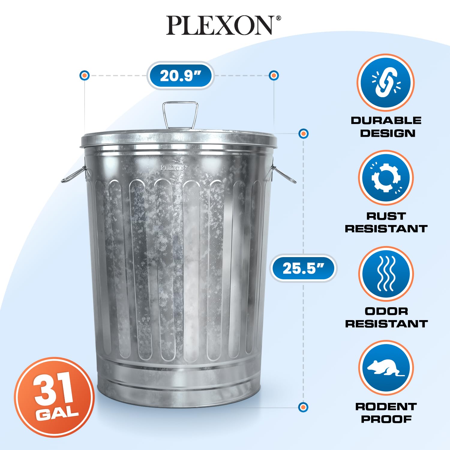 31-Gallon Galvanized Steel Round Trash Can with Lid