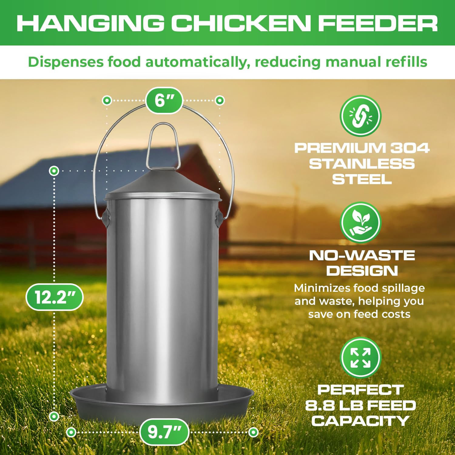 1 Gallon Stainless Steel Automatic Poultry Drinker