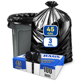 23" x 17" x 46" 45 Gal 3 Mil Black Contractor Bags, 100/Case
