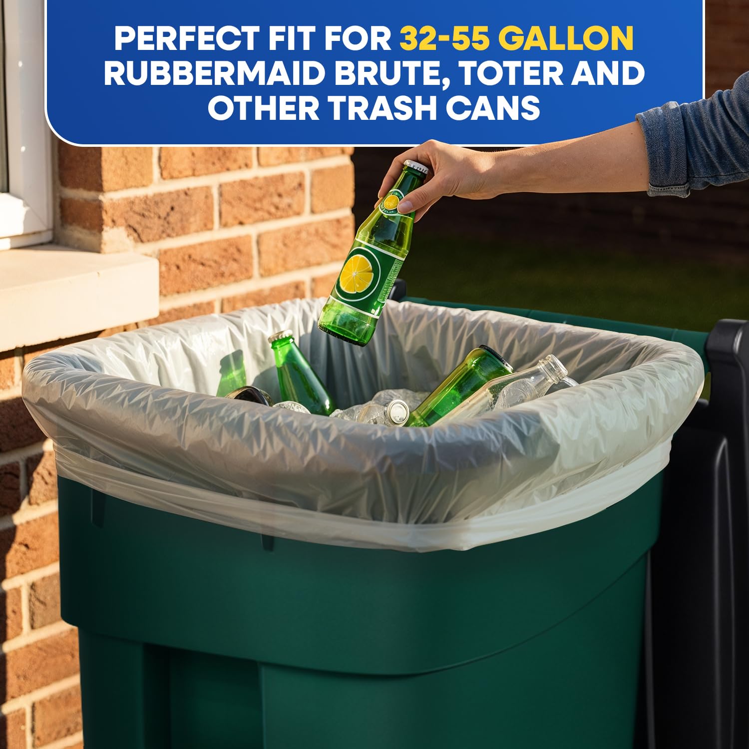43" x 47" 56 Gal 2 Mil Clear Trash Bags, 100/Case