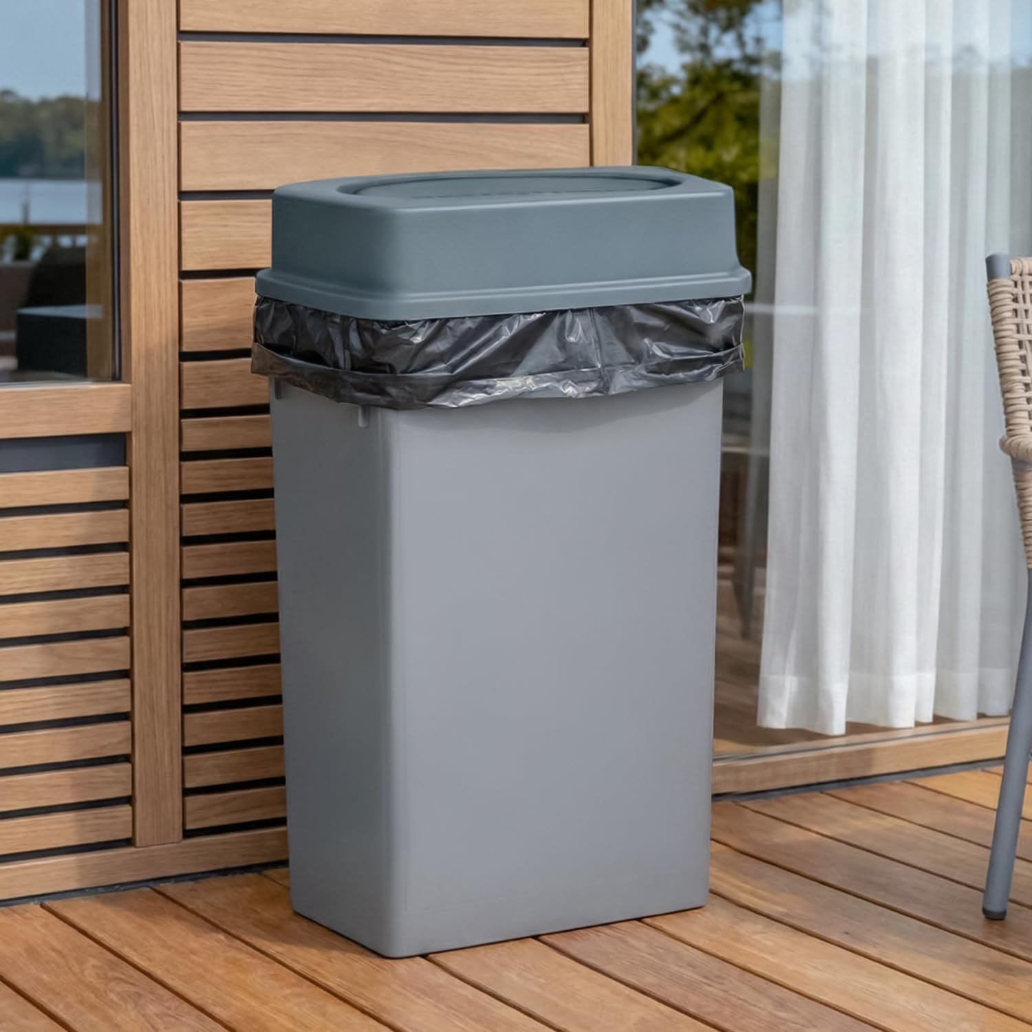 Plastic Prince 23 Gallon Slim Trash Can with Swing Lid Commercial Gray Rectangular Garbage Can with Drop Shot Lid Waste Bin with Double Flip Top for Restaurant Home Kitchen Office
