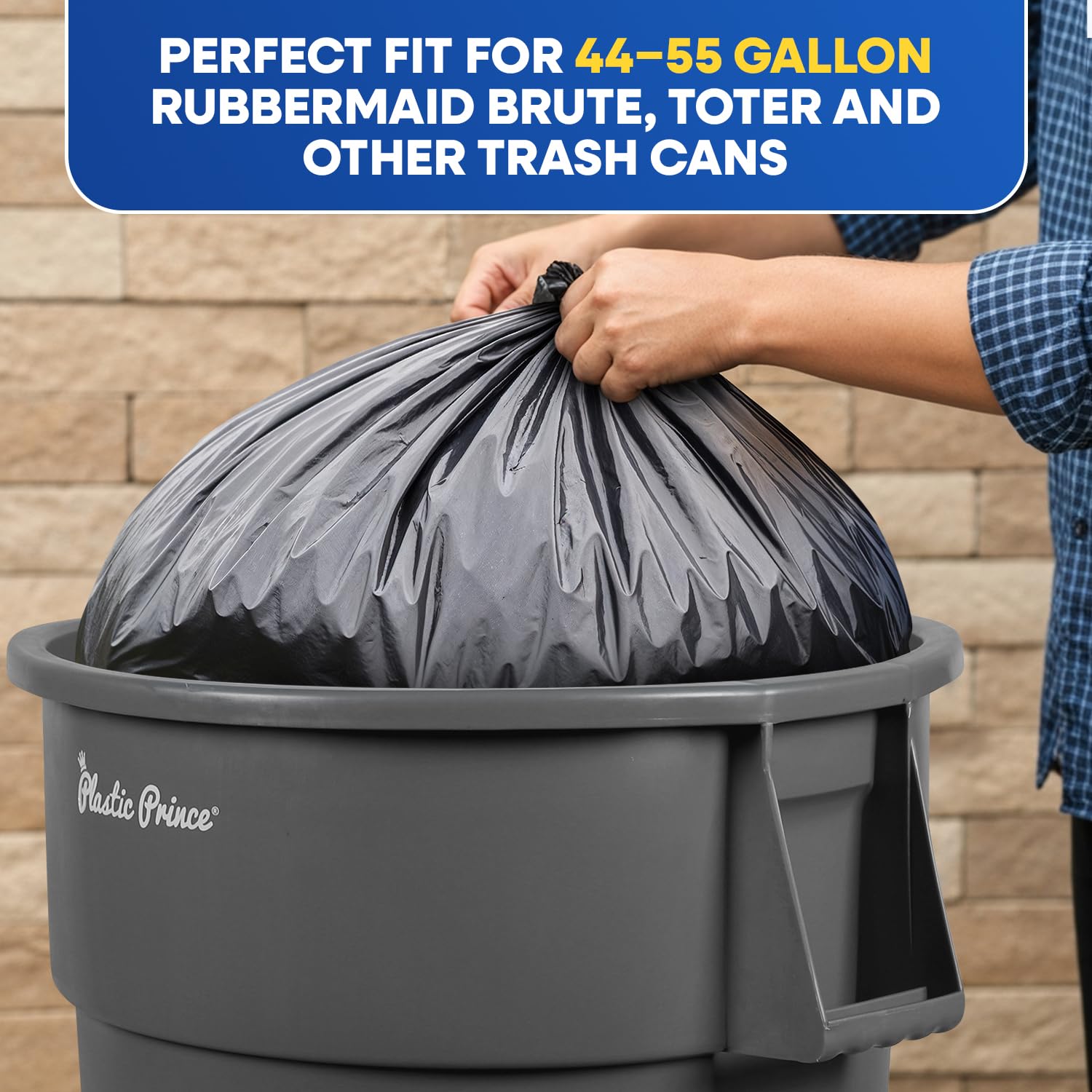 22" x 14" x 50" 55 Gal 2 Mil Black Trash Bags, 100/Case