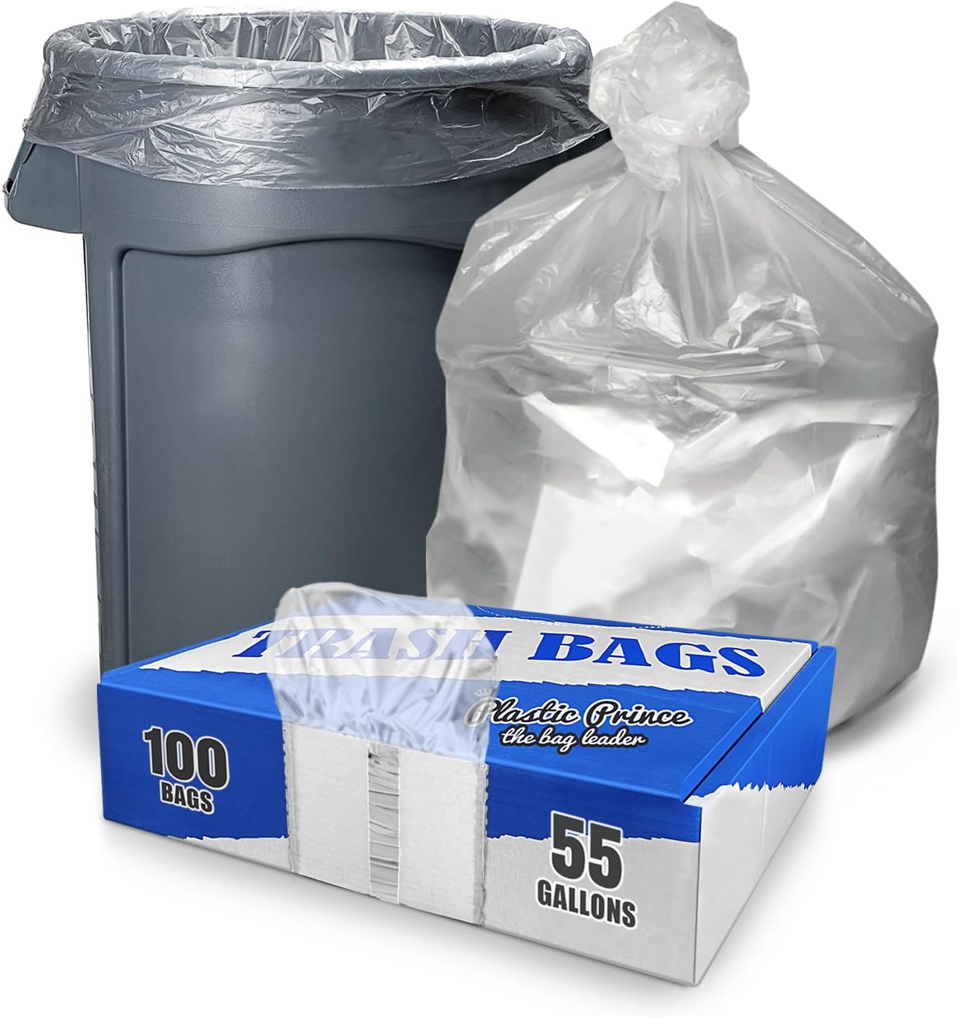 43" x 47" 56 Gal 2 Mil Clear Trash Bags, 100/Case