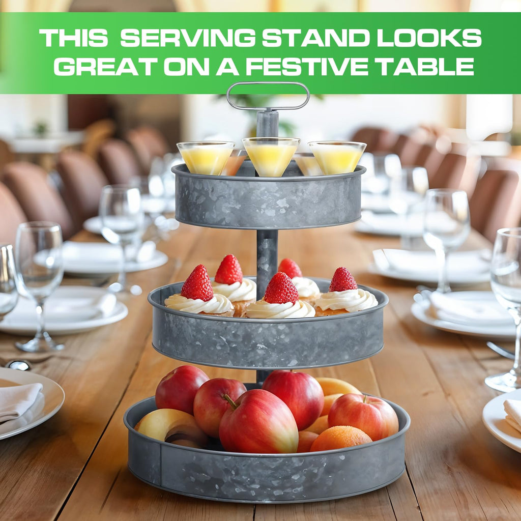 3 Tier Galvanized Metal Round Serving Tray