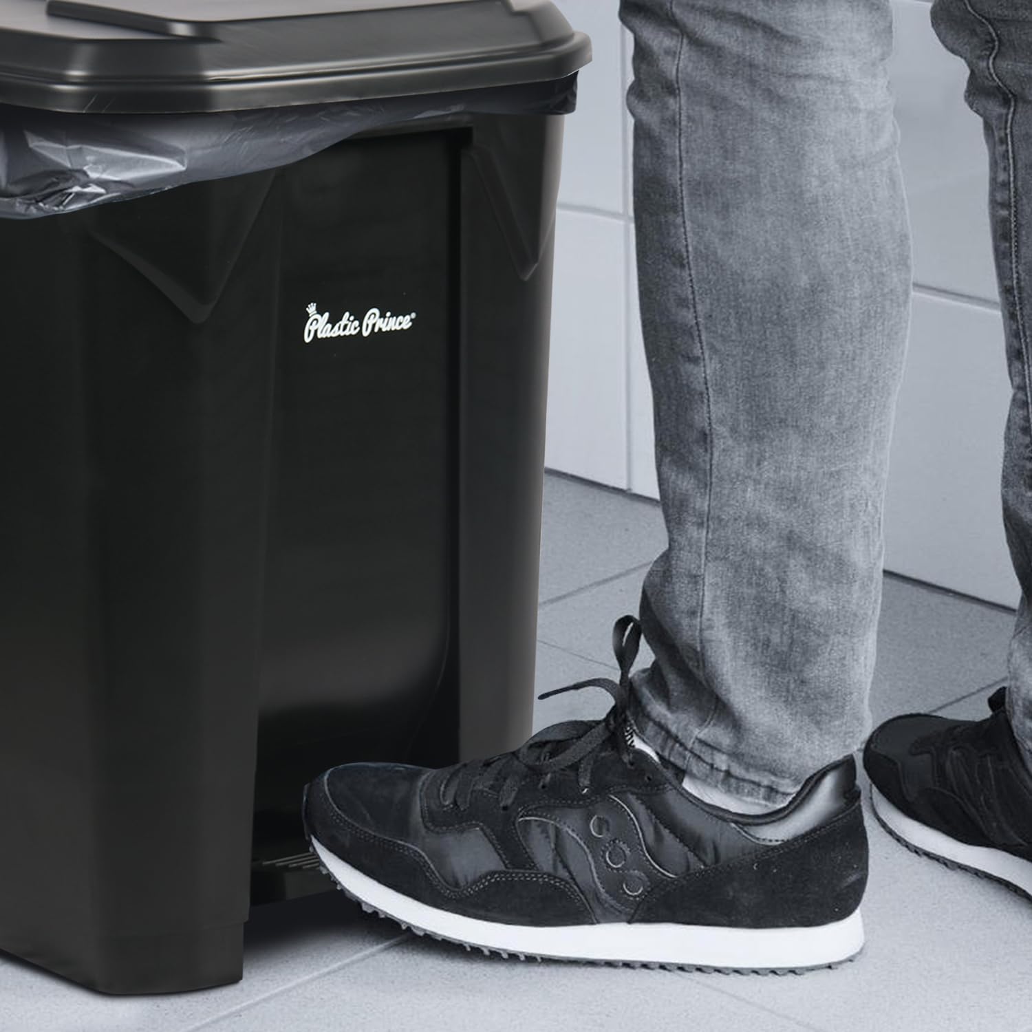 14 Gal Step-On Indoor Trash Can, Black