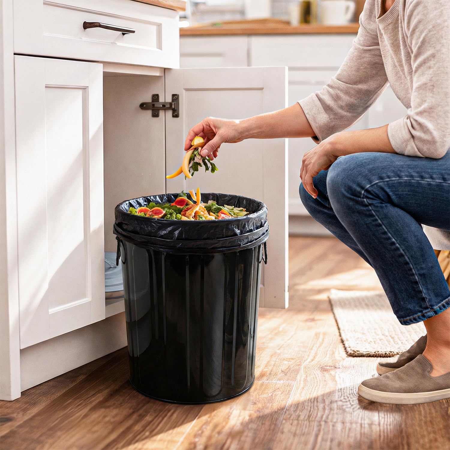Plexon 5 Gallon Small Metal Trash Can with Lid Outdoor Galvanized Steel Bucket with Lid 5 Gal Storage Can for Dog Food Bird Seed Storage Container Rodent Pet Proof, Black