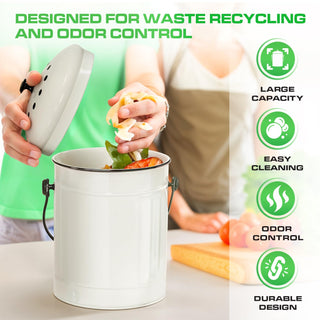 1.5 Gallon Off-White Metal Compost Bin with Airflow Lid and One Charcoal Filter