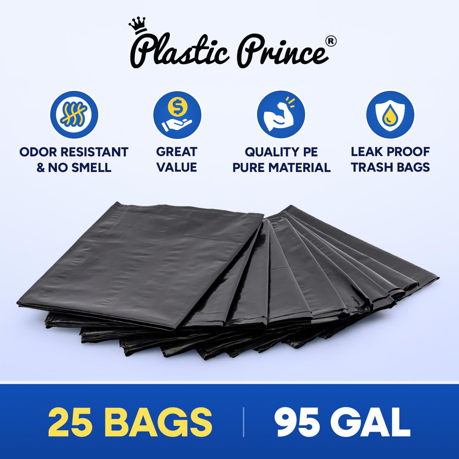 32" x 29" x 68" (61" x 68") 95 Gal 2 Mil Black Trash Bags, 25/Case