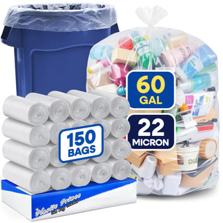 38in x 60in, 60 Gallon, 22 Mic, Clear High-Density Can Liners, 150/Case