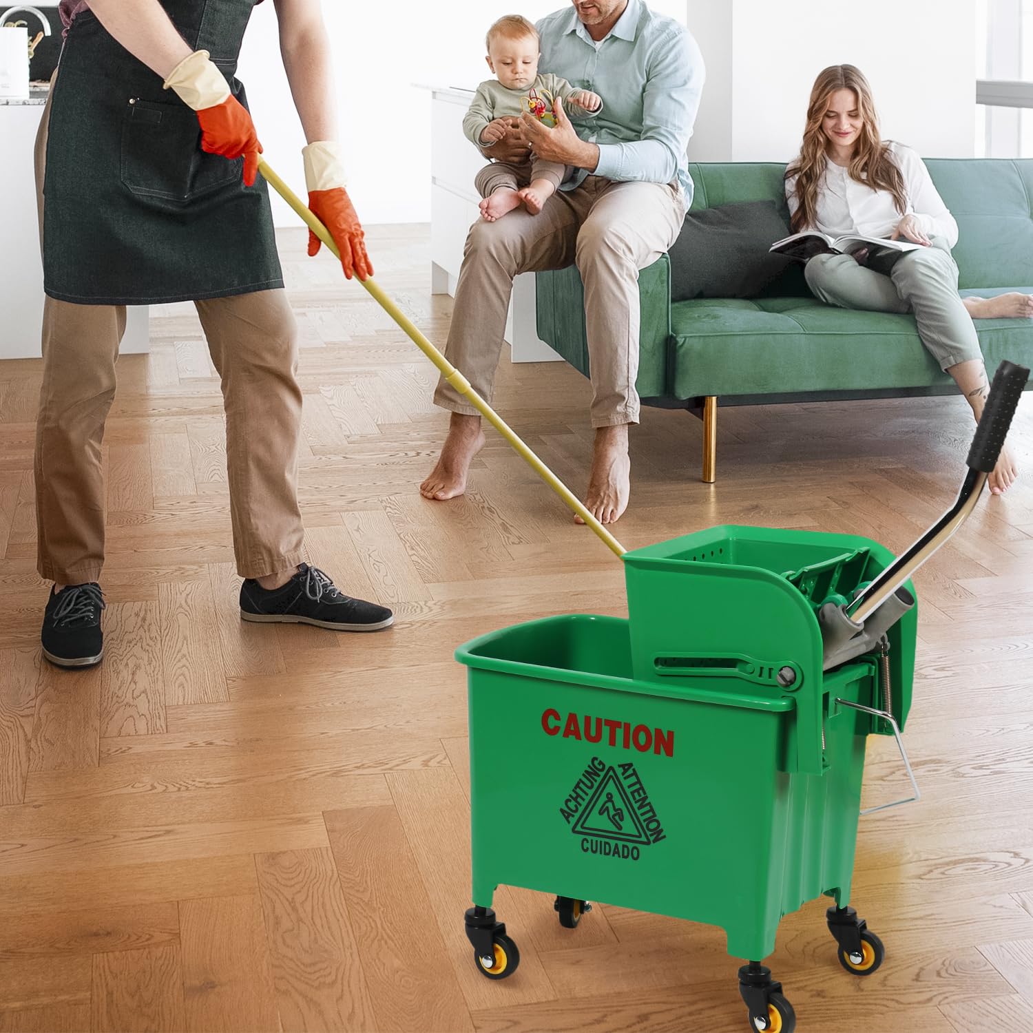 20-QT Upward Press Mop Bucket and Wringer, Green