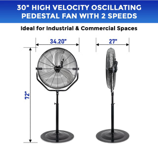 30 in. Black High Velocity Pedestal Fan, 3-Speed