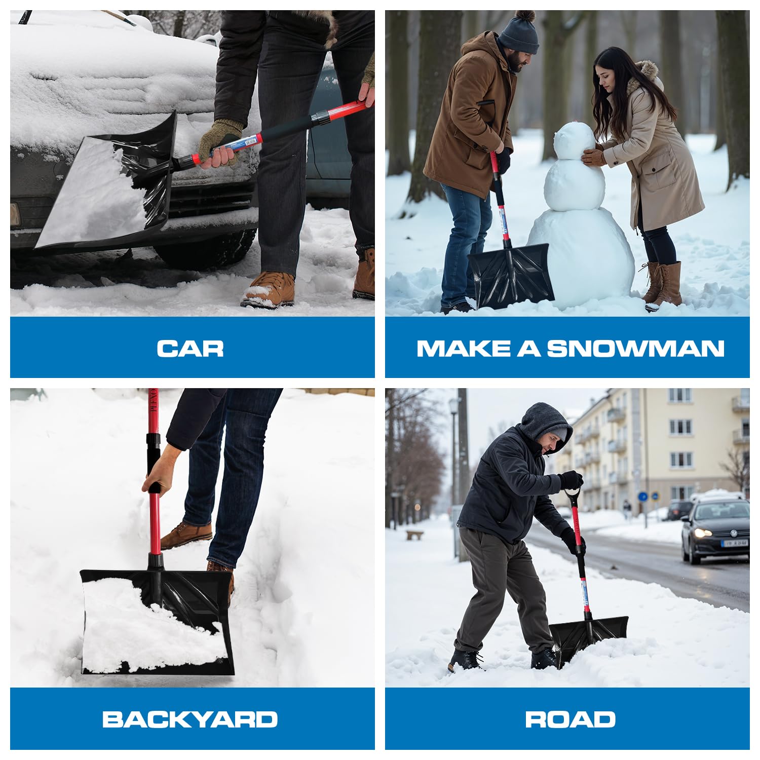 47" Snow Pusher & Ice Scraper Set with 2-piece Fiberglass Handle & Plastic D-Grip, 18" Wide Blade