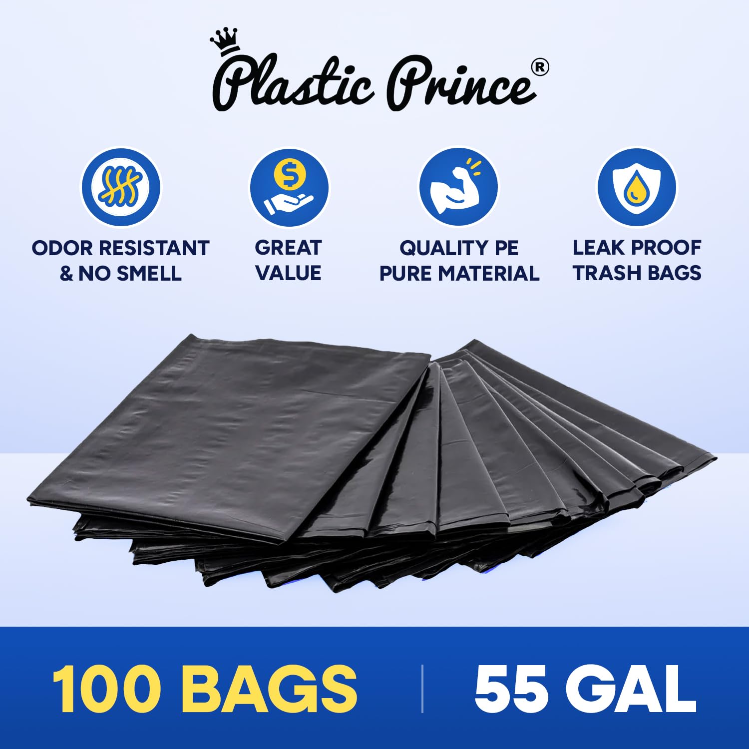 43" x 47" 56 Gal 2 Mil Black Trash Bags, 100/Case