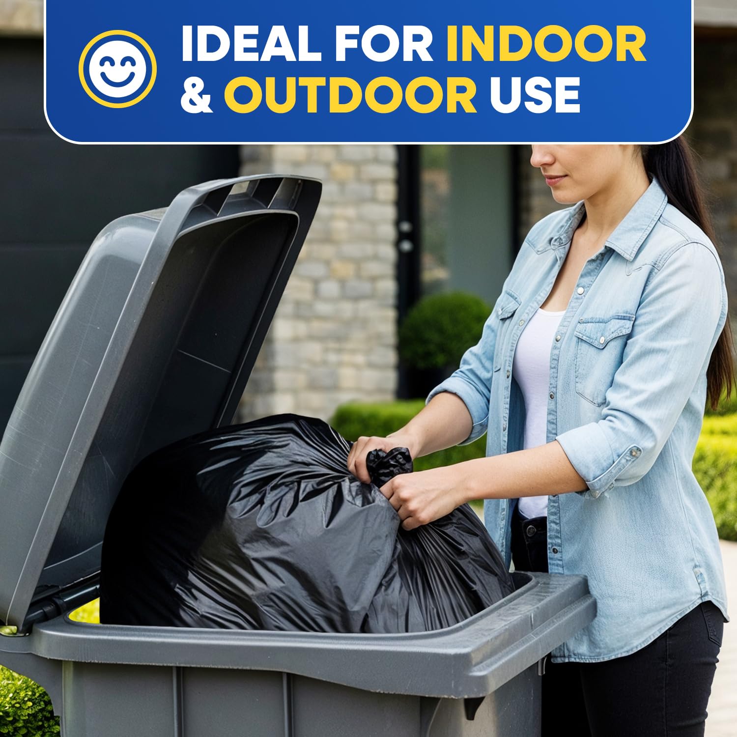 Plastic Prince 55-60 Gallon Trash Bags 2 Mil Heavy Duty Fits Rubbermaid Brute Round Square 32-55 gal Trash Cans 43" x 47" Large Durable Garbage Trash Can Liners, Black 50 of Pack