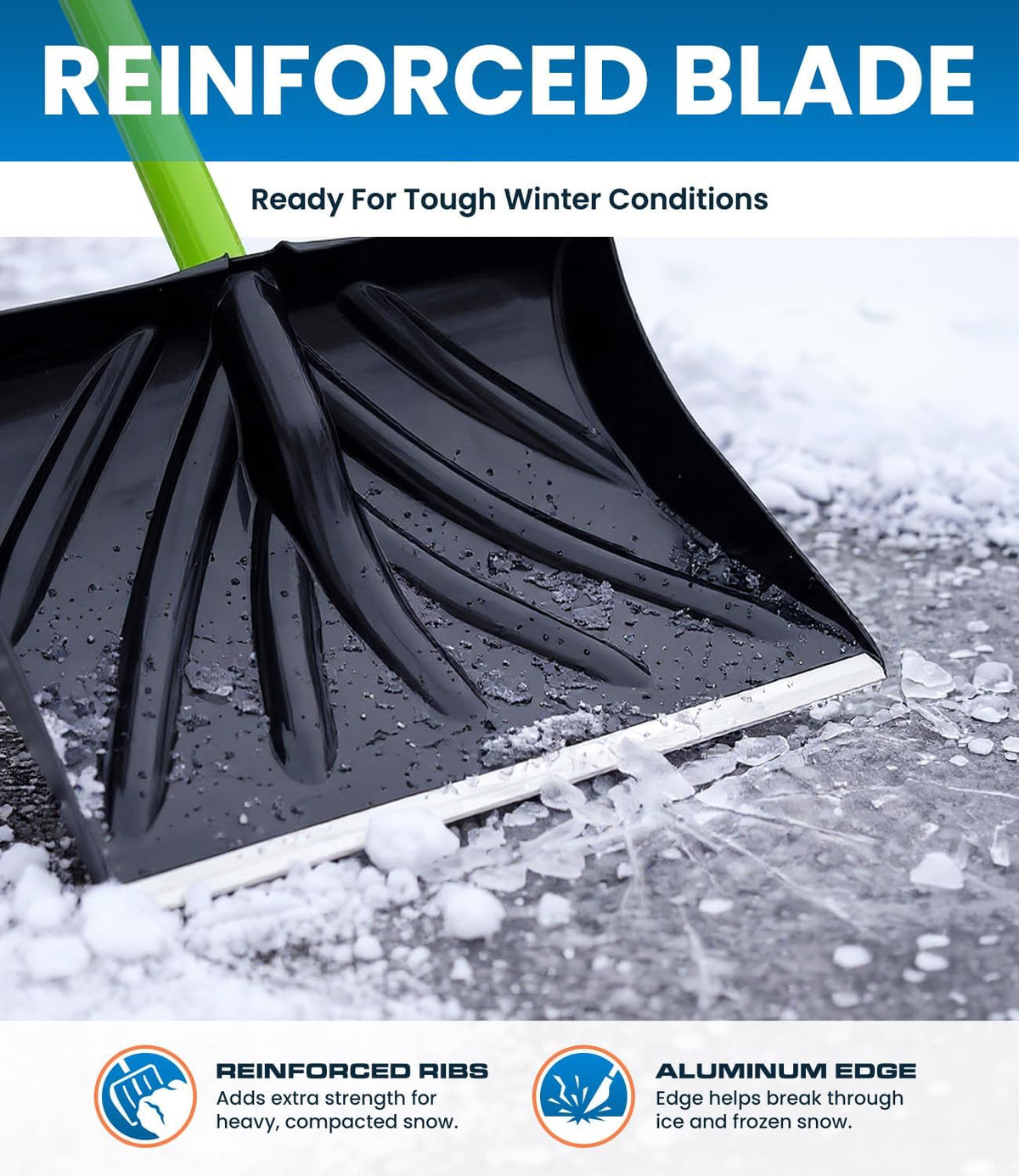 48'' Snow Pusher with Fiberglass Handle & Plastic D-Grip, 17'' Wide Blade with Aluminum Edge