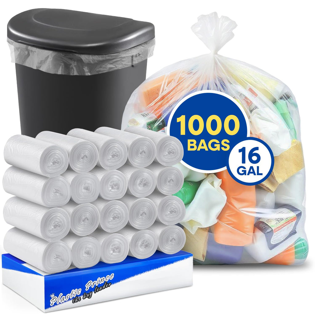 24in x 31in, 16 Gallon, 8 Mic, Clear High-Density Can Liners, 1000/Case