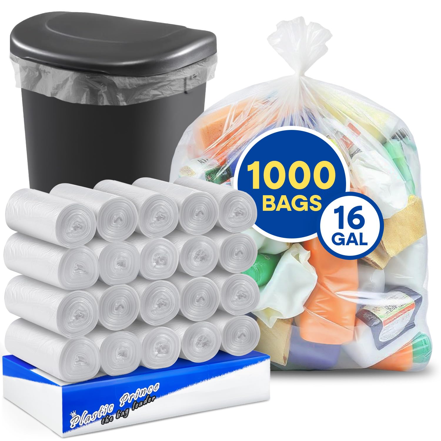 24in x 31in, 16 Gallon, 8 Mic, Clear High-Density Can Liners, 1000/Case